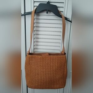 Vintage Fossil Woven Leather Brand Shoulder Bag Purse Tan 75082 Basket Boho Tote
